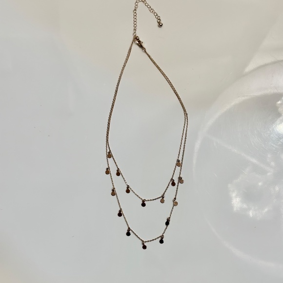 Rose Gold Dangling Disc Layered Necklace - Picture 4 of 4